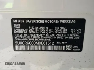 2021 BMW X5 xDrive40i with VIN 5UXCR6C00M9E61512, listed as a Copart auction lot 56456745 with Not provided miles and Salvage title. Bid and sale history available at DreamBid. Image 13.