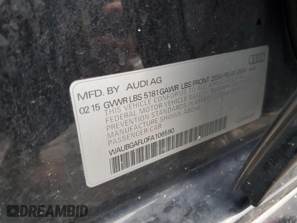 2015 Audi S4 Premium Plus with VIN WAUBGAFL0FA106590, listed as a Copart auction lot 64687474 with 122,061 mi miles and Salvage Title. Bid and sale history available at carsss.com. Image 14.