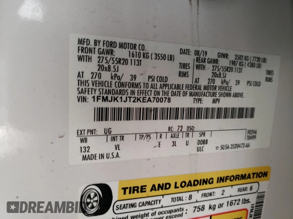 2019 Ford Expedition Max XLT z VIN 1FMJK1JT2KEA70078, wystawiony jako Copart lot #43243845 z przebiegiem 69 661 mil mil oraz Szkoda całkowita • Salvage title. Historia ofert i sprzedaży dostępna na DreamBid. Obrazek 14.