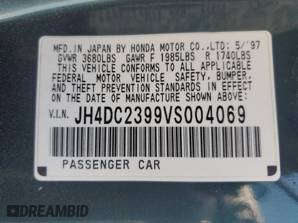 1997 Acura Integra GS-R z VIN JH4DC2399VS004069, wystawiony jako Copart lot #72816324 z przebiegiem 276 957 mil mil oraz Czysty tytuł • Clean title. Historia ofert i sprzedaży dostępna na DreamBid. Obrazek 15.