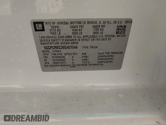 2014 Chevrolet Silverado 1500 LT with VIN 3GCPCREC2EG407544, listed as a IAAI auction lot 41527445 with 122,901 mi miles. Bid and sale history available at carsss.com. Image 9.