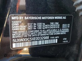 2014 BMW X3 xDrive28i with VIN 5UXWX9C5XE0D32988, listed as a Copart auction lot 72564114 with 100,839 mi miles and Salvage Title. Bid and sale history available at DreamBid. Image 13.