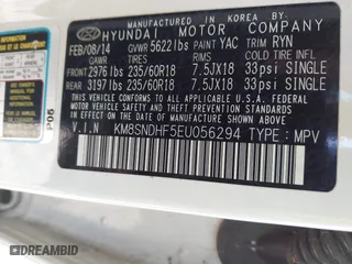 2014 Hyundai Santa Fe Limited with VIN KM8SNDHF5EU056294, listed as a IAAI auction lot 42042294 with 161,221 mi miles. Bid and sale history available at carsss.com. Image 9.