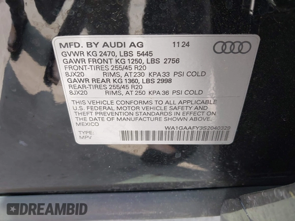 2025 Audi Q5 S line Premium z VIN WA1GAAFY3S2040329, wystawiony jako IAAI lot #41896569 z przebiegiem 2 575 mil mil oraz . Historia ofert i sprzedaży dostępna na DreamBid. Obrazek 9.