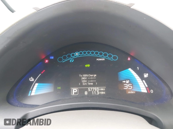 2012 Nissan LEAF SL with VIN JN1AZ0CP5CT015067, listed as a IAAI auction lot 42120094 with 57,793 mi miles. Bid and sale history available at carsss.com. Image 7.