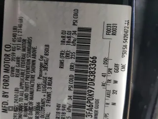 2013 Ford Fusion Titanium with VIN 3FA6P0K97DR383366, listed as a Copart auction lot 50388125 with 86,743 mi miles and Salvage Title. Bid and sale history available at carsss.com. Image 12.