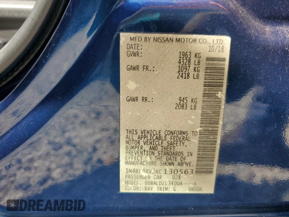2019 Nissan Altima 2.5 S with VIN 1N4BL4BV2KC130563, listed as a Copart auction lot 52283975 with 189,163 mi miles and Non Repairable. Bid and sale history available at carsss.com. Image 13.