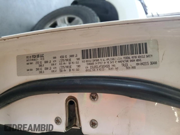 2015 Ram 2500 SLT with VIN 3C6UR5DLXFG654928, listed as a Copart auction lot 62301635 with Not provided miles and Salvage title. Bid and sale history available at DreamBid. Image 12.
