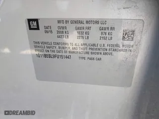 2015 Chevrolet Malibu LS with VIN 1G11B5SL9FU151447, listed as a IAAI auction lot 41772043 with 145,075 mi miles. Bid and sale history available at carsss.com. Image 9.