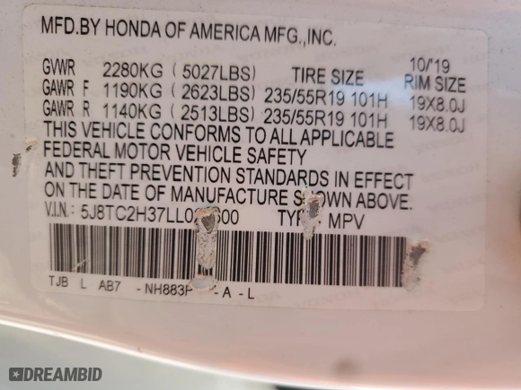 2020 Acura RDX with VIN 5J8TC2H37LL022600, listed as a Copart auction lot 42363365 with 74,373 mi miles and Salvage Title. Bid and sale history available at carsss.com. Image 16.