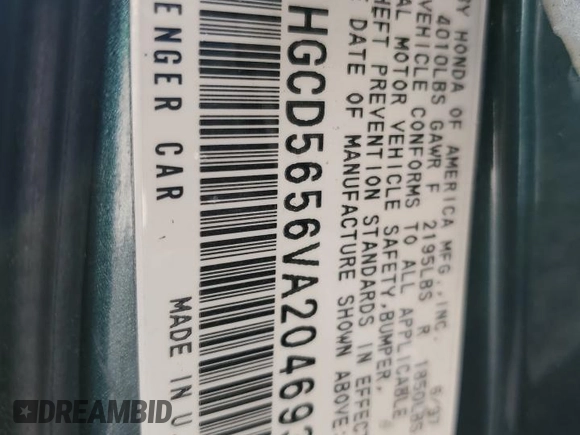 1997 Honda Accord EX with VIN 1HGCD5656VA204693, listed as a Copart auction lot 76399274 with 375,061 mi miles and Salvage Title. Bid and sale history available at DreamBid. Image 12.