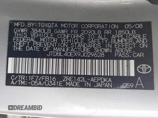 2009 Toyota Corolla with VIN JTDBL40EX9J029628, listed as a IAAI auction lot 42111711 with 168,226 mi miles. Bid and sale history available at carsss.com. Image 9.