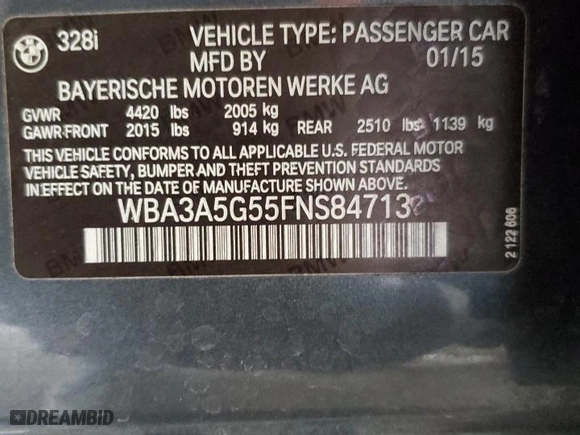 2015 BMW 3 Series 328i with VIN WBA3A5G55FNS84713, listed as a Copart auction lot 48485525 with 107,726 mi miles and Salvage Title. Bid and sale history available at carsss.com. Image 12.