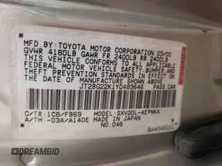 2000 Toyota Camry CE z VIN JT2BG22K1Y0483646, wystawiony jako Copart lot #53129705 z przebiegiem 187 418 mil mil oraz Szkoda całkowita • Salvage title. Historia ofert i sprzedaży dostępna na DreamBid. Obrazek 12.