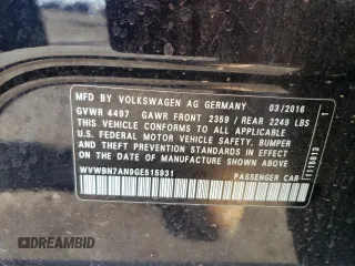 2016 Volkswagen CC Sport with VIN WVWBN7AN9GE515931, listed as a Copart auction lot 69292474 with 54,436 mi miles and Salvage Title. Bid and sale history available at DreamBid. Image 14.
