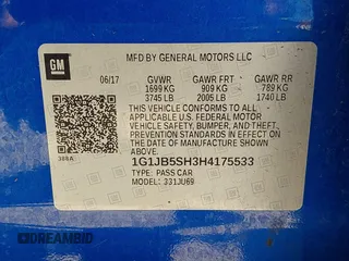 2017 Chevrolet Sonic LS z VIN 1G1JB5SH3H4175533, wystawiony jako IAAI lot #42296259 z przebiegiem 89 348 mil mil oraz . Historia ofert i sprzedaży dostępna na DreamBid. Obrazek 9.