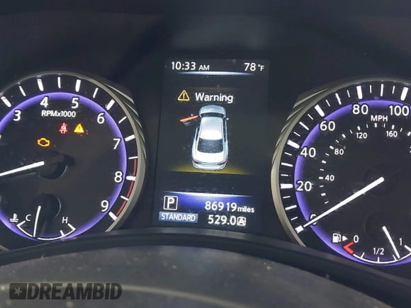 2015 Infiniti Q50 Premium z VIN JN1BV7AR9FM423471, wystawiony jako IAAI lot #42641857 z przebiegiem 86 919 mil mil oraz . Historia ofert i sprzedaży dostępna na DreamBid. Obrazek 7.