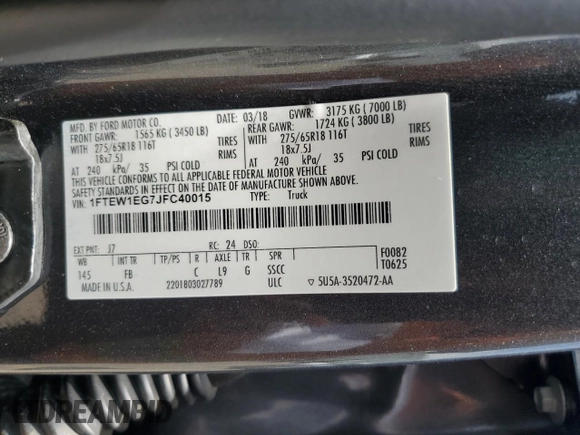 2018 Ford F-150 XL with VIN 1FTEW1EG7JFC40015, listed as a Copart auction lot 60659755 with 194,645 mi miles and Salvage title. Bid and sale history available at DreamBid. Image 13.