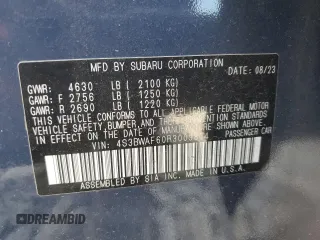 2024 Subaru Legacy Premium with VIN 4S3BWAF60R3009804, listed as a Copart auction lot 68354134 with Not provided miles and Salvage title. Bid and sale history available at DreamBid. Image 15.