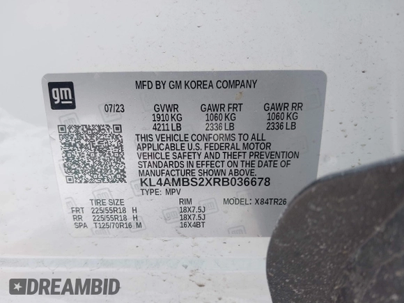 2024 Buick Encore GX Preferred with VIN KL4AMBS2XRB036678, listed as a IAAI auction lot 41632855 with 10,935 mi miles and . Bid and sale history available at DreamBid. Image 9.