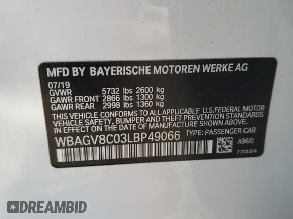 2020 BMW 8 Series M850i with VIN WBAGV8C03LBP49066, listed as a Copart auction lot 48675404 with 28,368 mi miles. Bid and sale history available at carsss.com. Image 13.