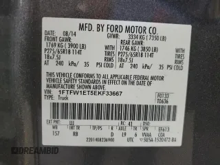 2014 Ford F-150 XL с VIN 1FTFW1ET5EKF33667, выставлен на аукционе Copart как лот 64175075 с пробегом 148 477 миль миль и Чистый • Clean title. История ставок и продаж доступна на DreamBid. Изображение 12.