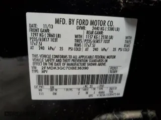 2013 Ford Edge SE with VIN 2FMDK3GC7DBE36390, listed as a Copart auction lot 43848715 with 121,402 mi miles and Salvage Title. Bid and sale history available at carsss.com. Image 14.