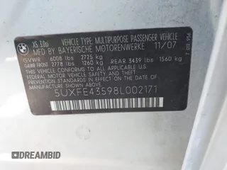 2008 BMW X5 3.0si z VIN 5UXFE43598L002171, wystawiony jako IAAI lot #42385920 z przebiegiem 234 795 mil mil oraz . Historia ofert i sprzedaży dostępna na DreamBid. Obrazek 9.