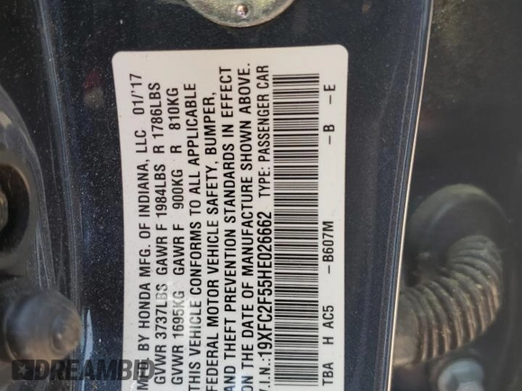 2017 Honda Civic LX z VIN 19XFC2F55HE026662, wystawiony jako Copart lot #55019905 z przebiegiem 81 075 mil mil oraz Szkoda całkowita • Salvage title. Historia ofert i sprzedaży dostępna na DreamBid. Obrazek 12.