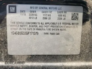 2016 Buick LaCrosse Leather with VIN 1G4GB5G33GF171379, listed as a Copart auction lot 61214555 with 108,947 mi miles and Salvage title. Bid and sale history available at DreamBid. Image 13.
