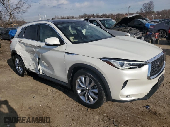 2021 Infiniti QX50 Luxe with VIN 3PCAJ5BB2MF108558, listed as a Copart auction lot 46426985 with 43,962 mi miles and Salvage Title. Bid and sale history available at DreamBid. Image 4.