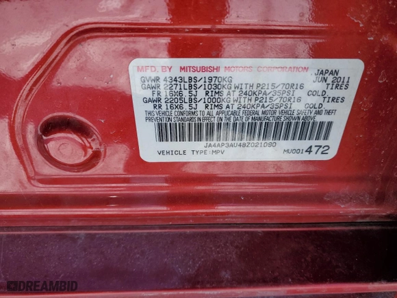 2011 Mitsubishi Outlander Sport ES with VIN JA4AP3AU4BZ021090, listed as a Copart auction lot 44655025 with 0 mi miles and Salvage Title. Bid and sale history available at carsss.com. Image 14.
