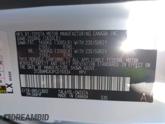 2023 Lexus RX 350 with VIN 2T2BAMCA3PC016934, listed as a IAAI auction lot 41465245 with 11,976 mi miles and . Bid and sale history available at DreamBid. Image 9.