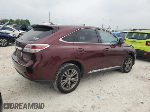 2013 Lexus RX 450h with VIN JTJZB1BA6D2413240, listed as a Copart auction lot 51524795 with 111,350 mi miles and Salvage title. Bid and sale history available at DreamBid. Image 3.