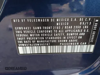 2013 Volkswagen Jetta Hybrid SEL with VIN 3VW637AJ2DM303167, listed as a IAAI auction lot 41353536 with 64,964 mi miles and . Bid and sale history available at DreamBid. Image 9.