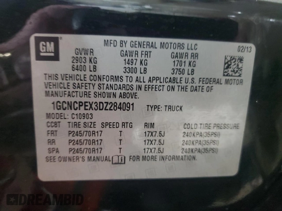 2013 Chevrolet Silverado 1500 Work Truck with VIN 1GCNCPEX3DZ284091, listed as a Copart auction lot 41699475 with 193,375 mi miles and Salvage Title. Bid and sale history available at DreamBid. Image 14.