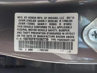 2014 Honda Civic Sedan EX with VIN 19XFB2F87EE082739, listed as a IAAI auction lot 42017492 with 158,988 mi miles. Bid and sale history available at carsss.com. Image 9.