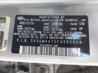 2015 Kia Optima LX z VIN 5XXGM4A70FG392359, wystawiony jako IAAI lot #42232025 z przebiegiem 192 636 mil mil oraz . Historia ofert i sprzedaży dostępna na DreamBid. Obrazek 9.