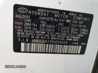 2022 Hyundai Santa Fe Hybrid Limited with VIN KM8S5DA1XNU054524, listed as a Copart auction lot 49461015 with 27,809 mi miles and Salvage Title. Bid and sale history available at carsss.com. Image 14.