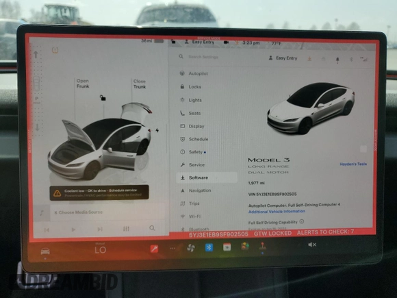 2025 Tesla Model 3 Long Range with VIN 5YJ3E1EB9SF902505, listed as a Copart auction lot 49849535 with 1,977 mi miles and Salvage Title. Bid and sale history available at DreamBid. Image 9.