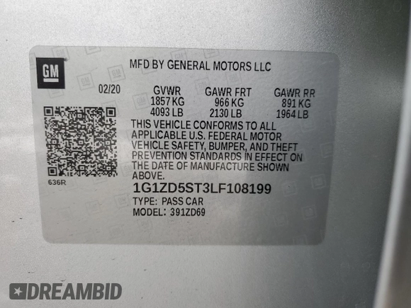 2020 Chevrolet Malibu LT with VIN 1G1ZD5ST3LF108199, listed as a Copart auction lot 88059865 with 70,545 mi miles and Salvage Title. Bid and sale history available at DreamBid. Image 12.