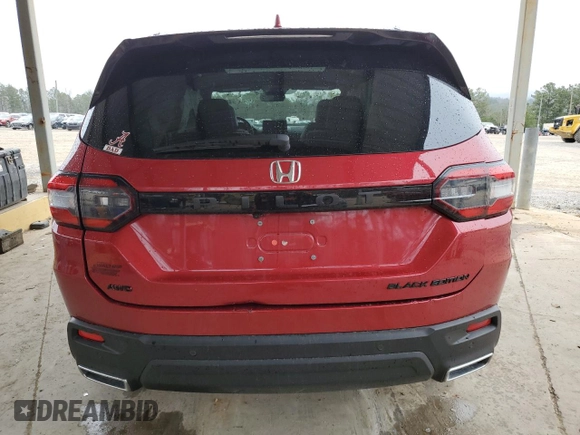 2025 Honda Pilot Black Edition with VIN 5FNYG1H91SB029776, listed as a Copart auction lot 44060215 with 9,720 mi miles and Salvage Title. Bid and sale history available at carsss.com. Image 6.