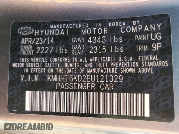 2014 Hyundai Genesis Coupe 2.0T with VIN KMHHT6KD2EU121329, listed as a Copart auction lot 55333915 with 78,438 mi miles and Salvage title. Bid and sale history available at DreamBid. Image 12.