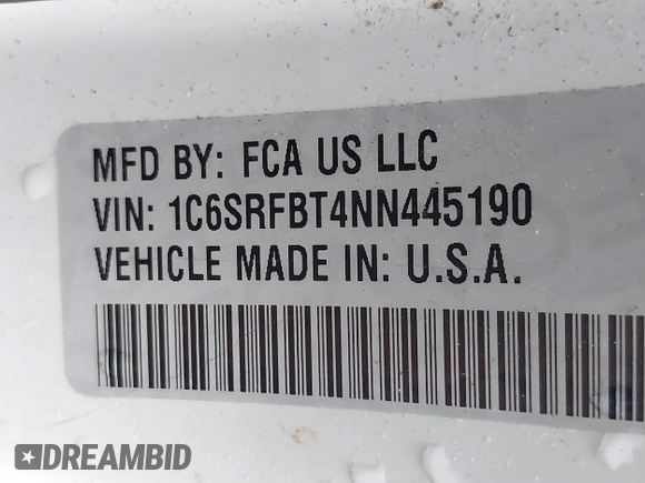 2022 Ram 1500 Big Horn с VIN 1C6SRFBT4NN445190, выставлен на аукционе IAAI как лот 42182639 с пробегом 16 802 миль миль и . История ставок и продаж доступна на DreamBid. Изображение 9.