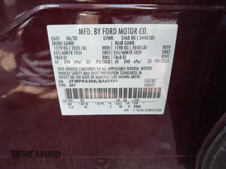2020 Ford Edge SEL with VIN 2FMPK4J94LBA85551, listed as a IAAI auction lot 41994442 with 27,329 mi miles and . Bid and sale history available at DreamBid. Image 9.