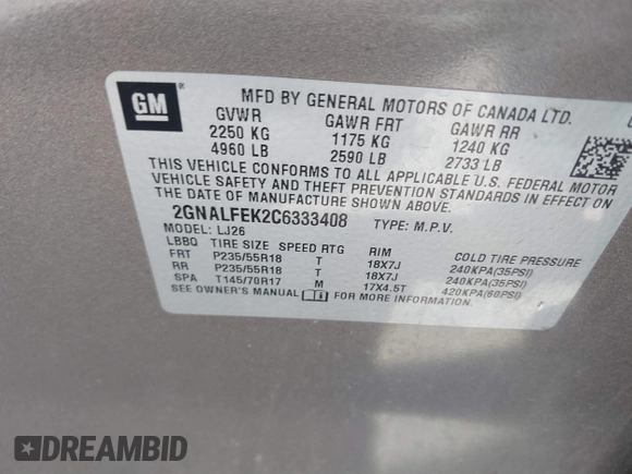 2012 Chevrolet Equinox LTZ z VIN 2GNALFEK2C6333408, wystawiony jako IAAI lot #40137087 z przebiegiem 179 195 mil mil oraz . Historia ofert i sprzedaży dostępna na DreamBid. Obrazek 9.