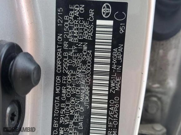 2016 Toyota Prius Four with VIN JTDKARFU2G3000854, listed as a Copart auction lot 49682505 with 96,880 mi miles and Salvage Title. Bid and sale history available at carsss.com. Image 14.