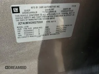 2010 GMC Terrain SLE-1 with VIN 2CTALBEW2A6275399, listed as a Copart auction lot 61400855 with 52,743 mi miles and Clean title. Bid and sale history available at DreamBid. Image 12.