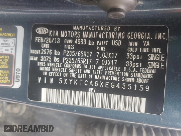 2014 Kia Sorento LX with VIN 5XYKTCA6XEG435159, listed as a Copart auction lot 46936445 with 0 mi miles and Salvage Title. Bid and sale history available at carsss.com. Image 13.