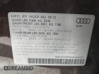 2013 Audi Q5 Premium Plus with VIN WA1LFAFP8DA099487, listed as a IAAI auction lot 42098796 with 149,158 mi miles. Bid and sale history available at carsss.com. Image 9.
